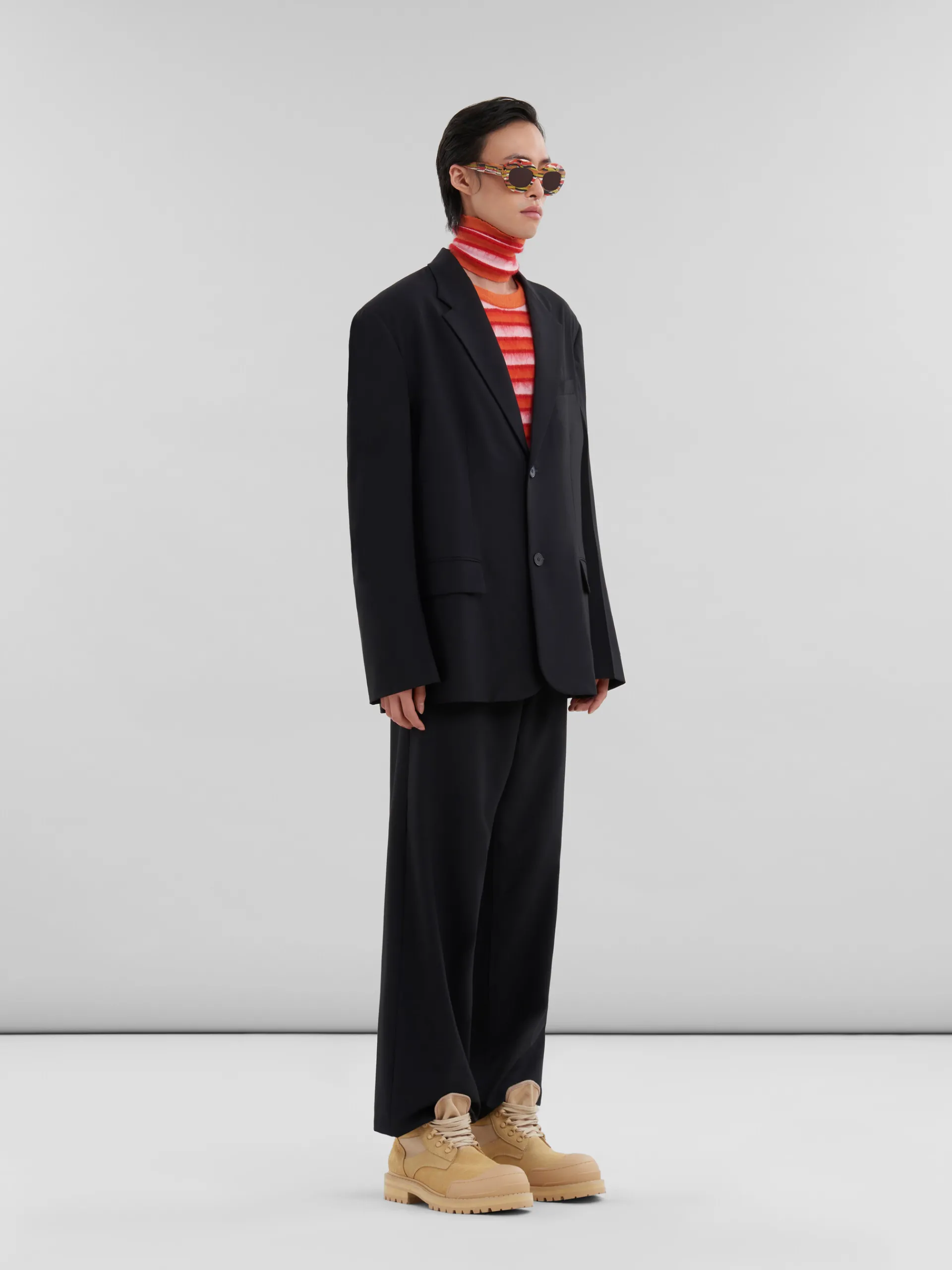 Pants>Marni Wool Straight-leg Trousers With Mending Logo BLACK