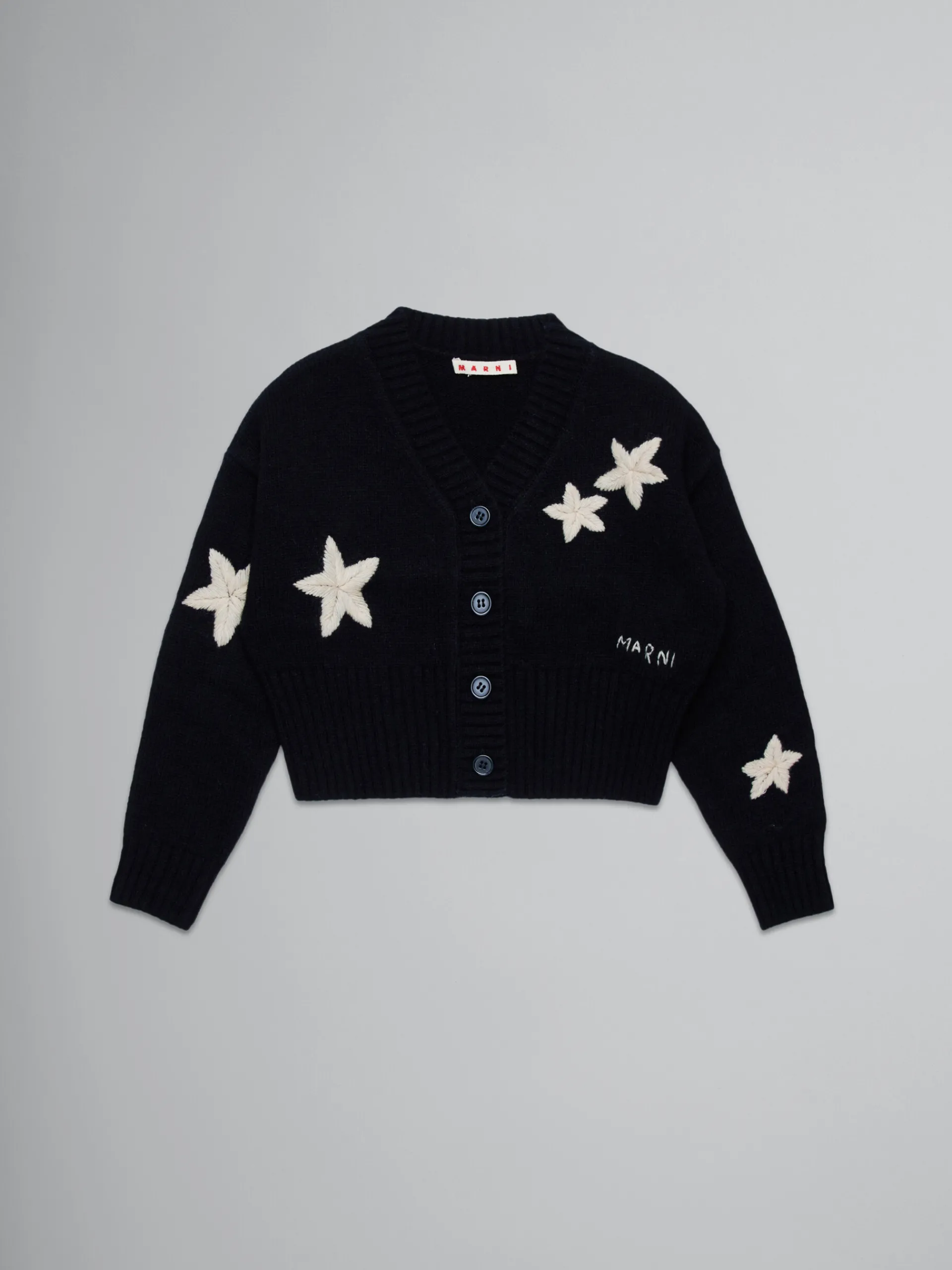 Kids>Marni Wool-blend Cardigan With Stars BLACK