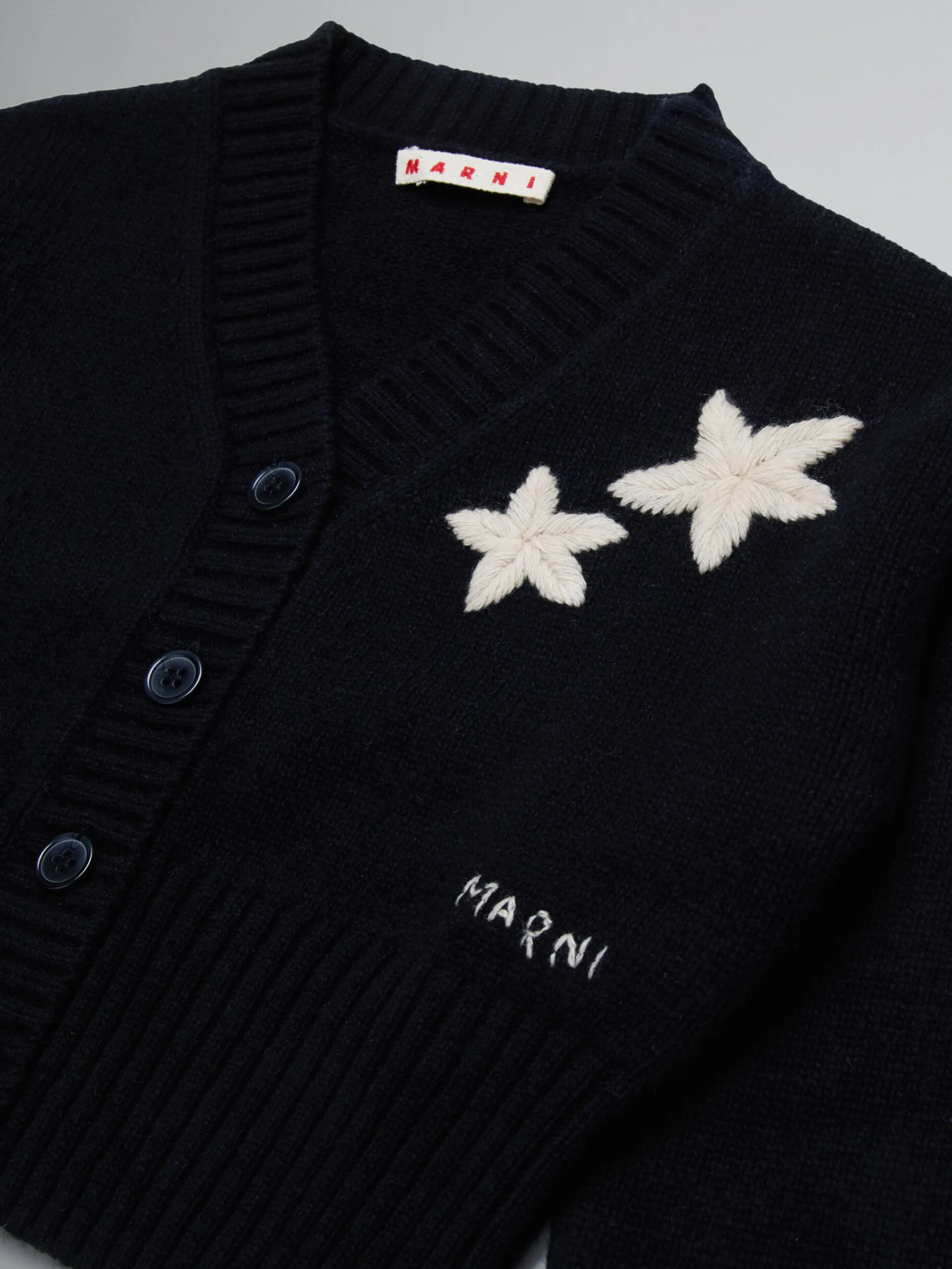 Kids>Marni Wool-blend Cardigan With Stars BLACK