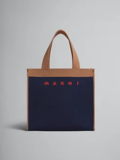Tote Bags>Marni Blue And Brown Jacquard Shopping Bag IRIS/PEANUTS/RED