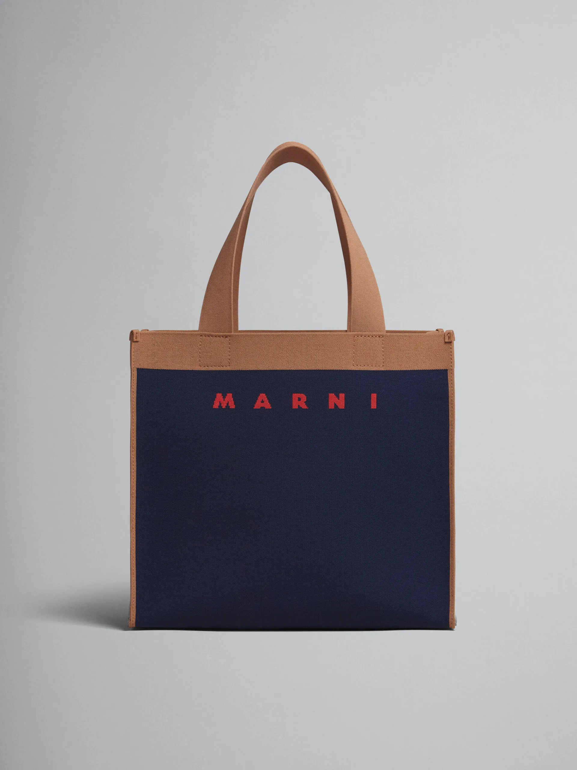 Tote Bags>Marni Blue And Brown Jacquard Shopping Bag IRIS/PEANUTS/RED