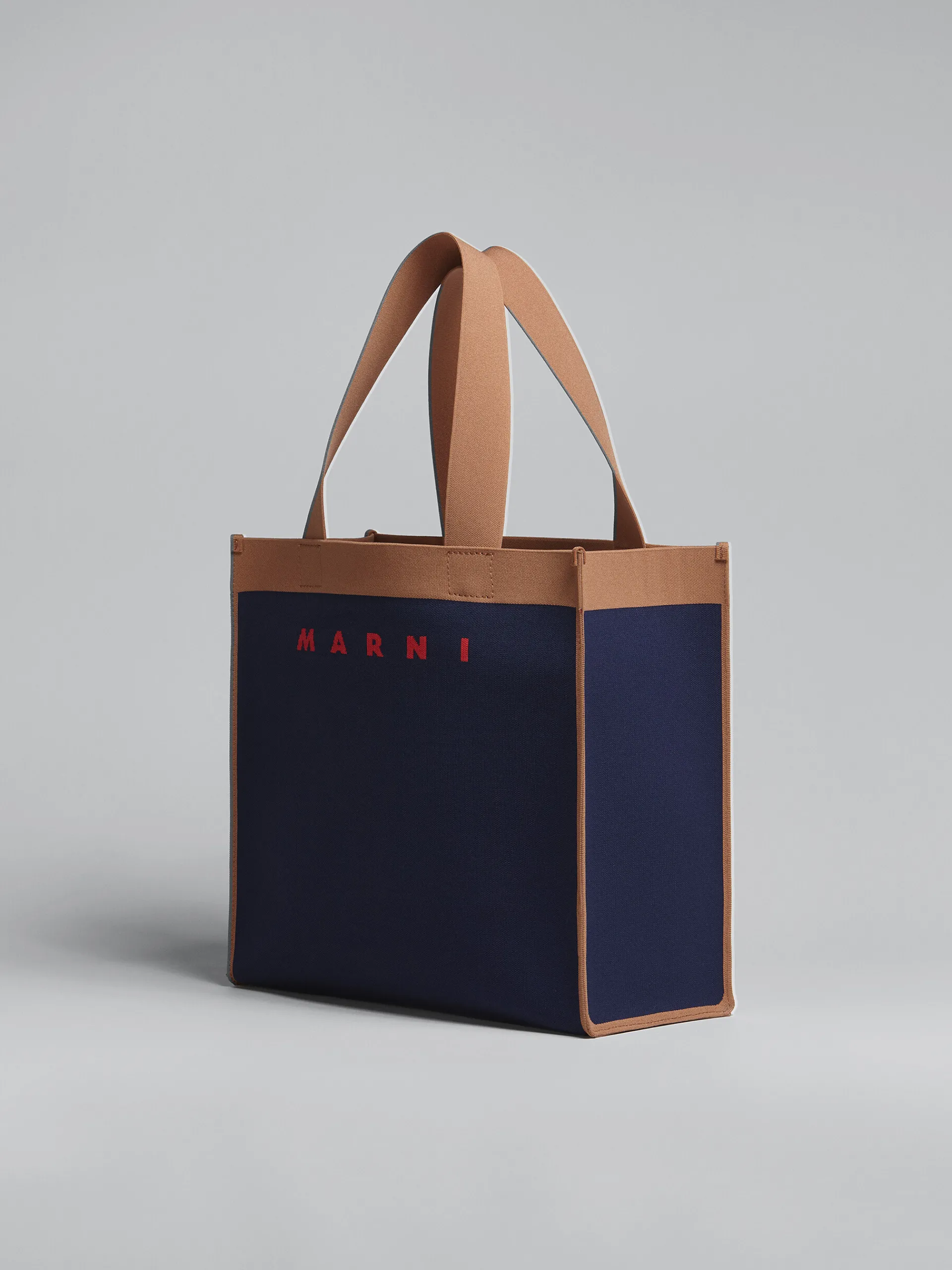 Tote Bags>Marni Blue And Brown Jacquard Shopping Bag IRIS/PEANUTS/RED