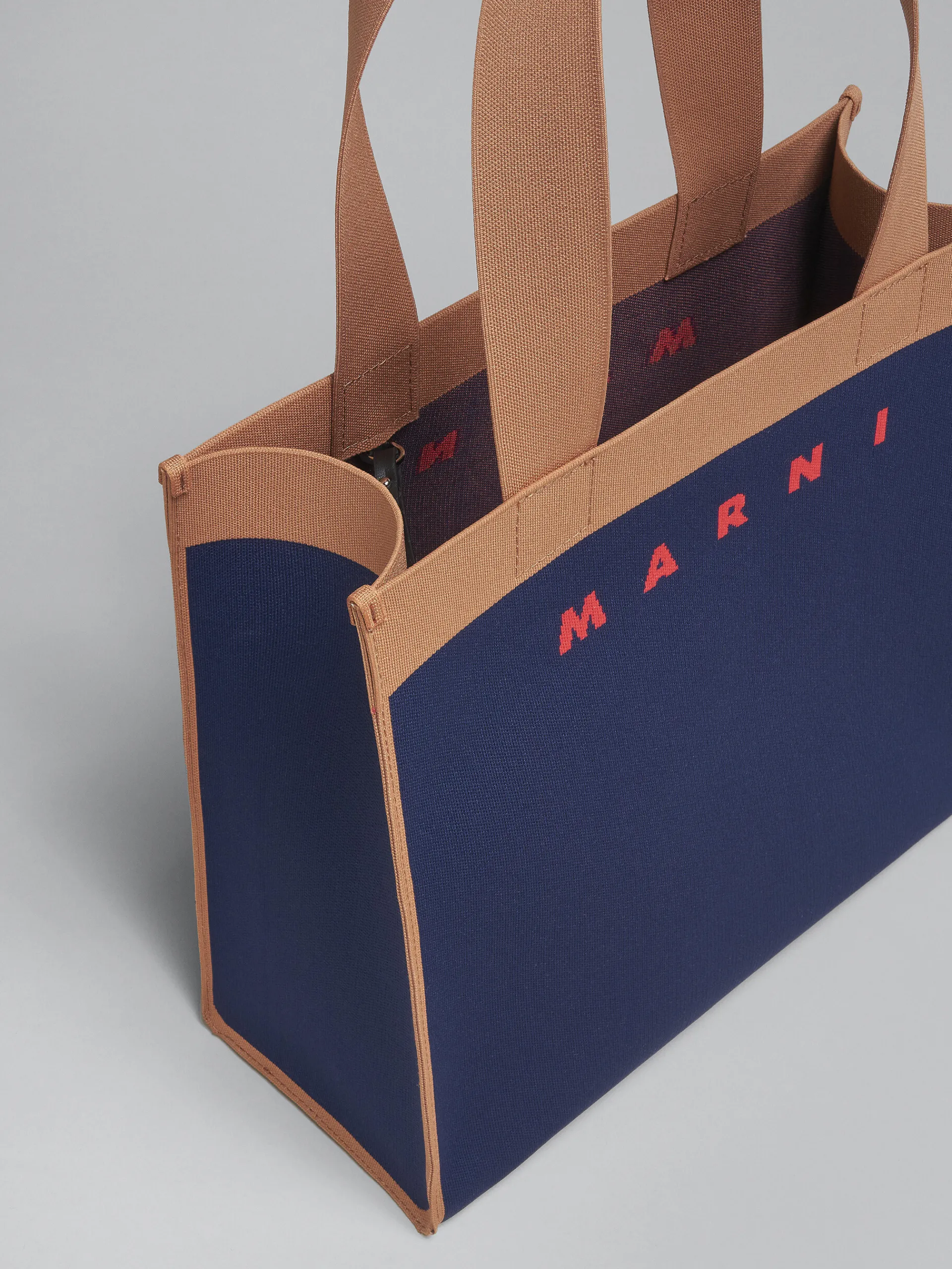 Tote Bags>Marni Blue And Brown Jacquard Shopping Bag IRIS/PEANUTS/RED