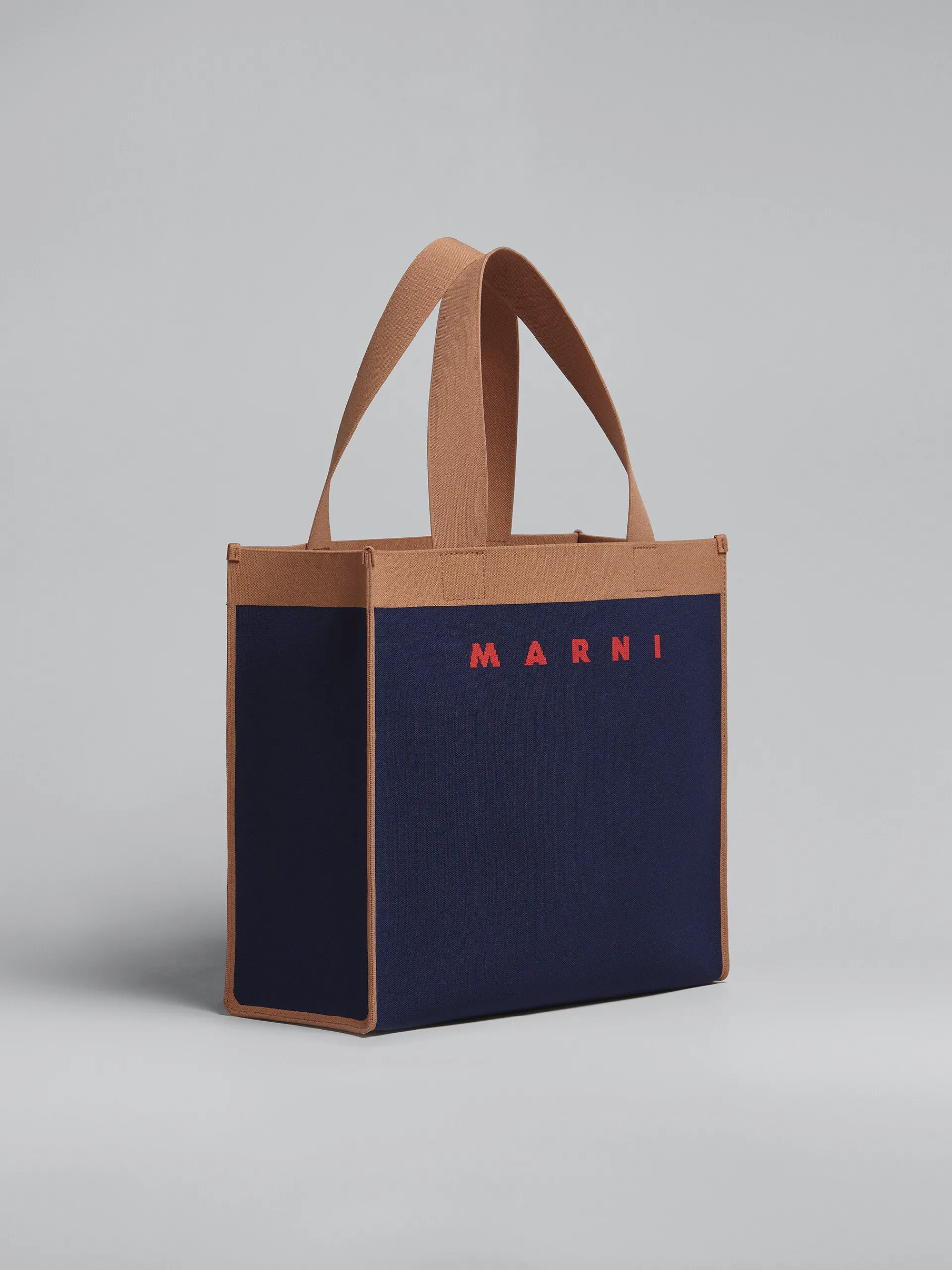 Tote Bags>Marni Blue And Brown Jacquard Shopping Bag IRIS/PEANUTS/RED