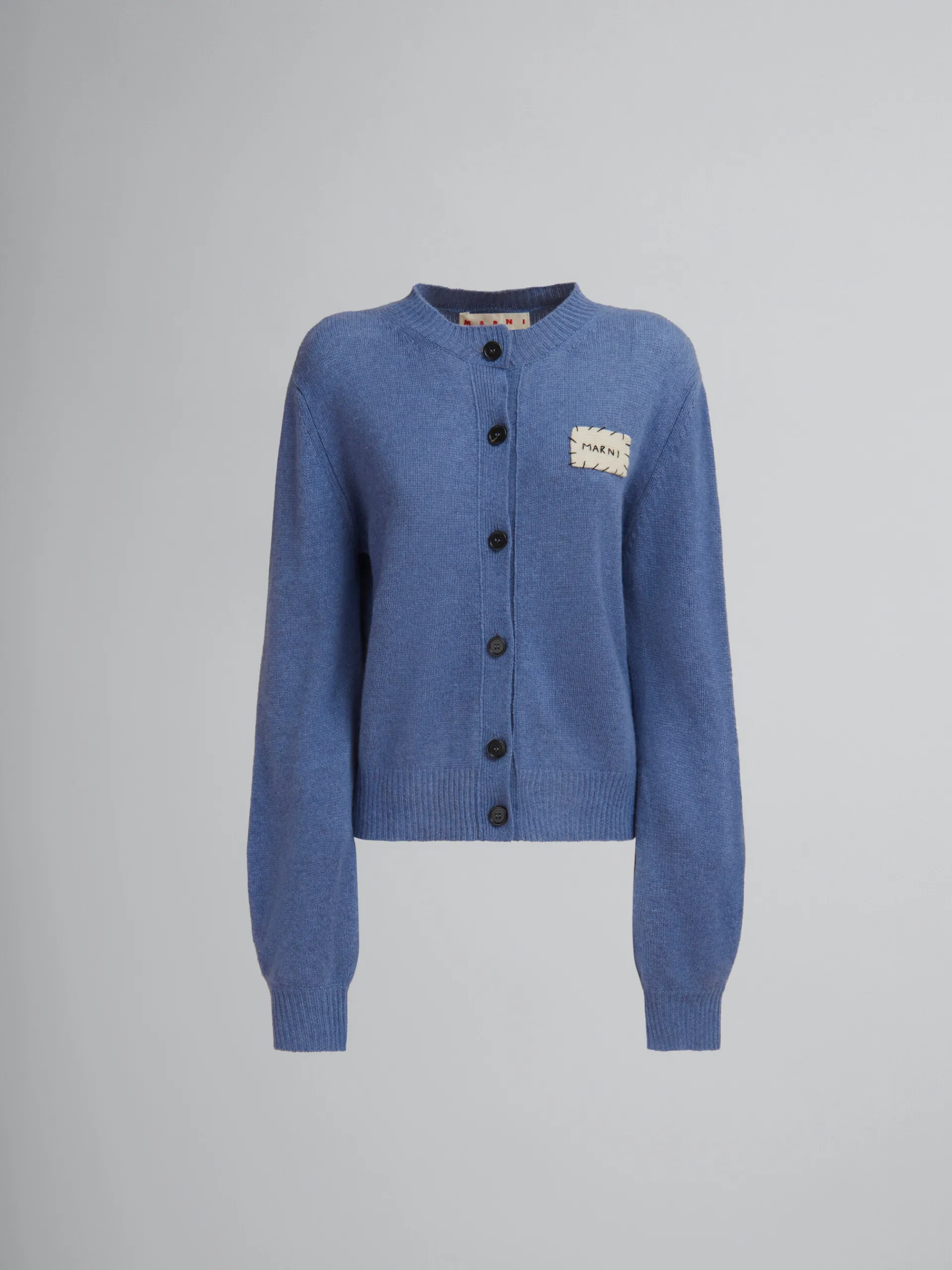 Knitwear>Marni Blue Cashmere Cardigan With Patch OPAL