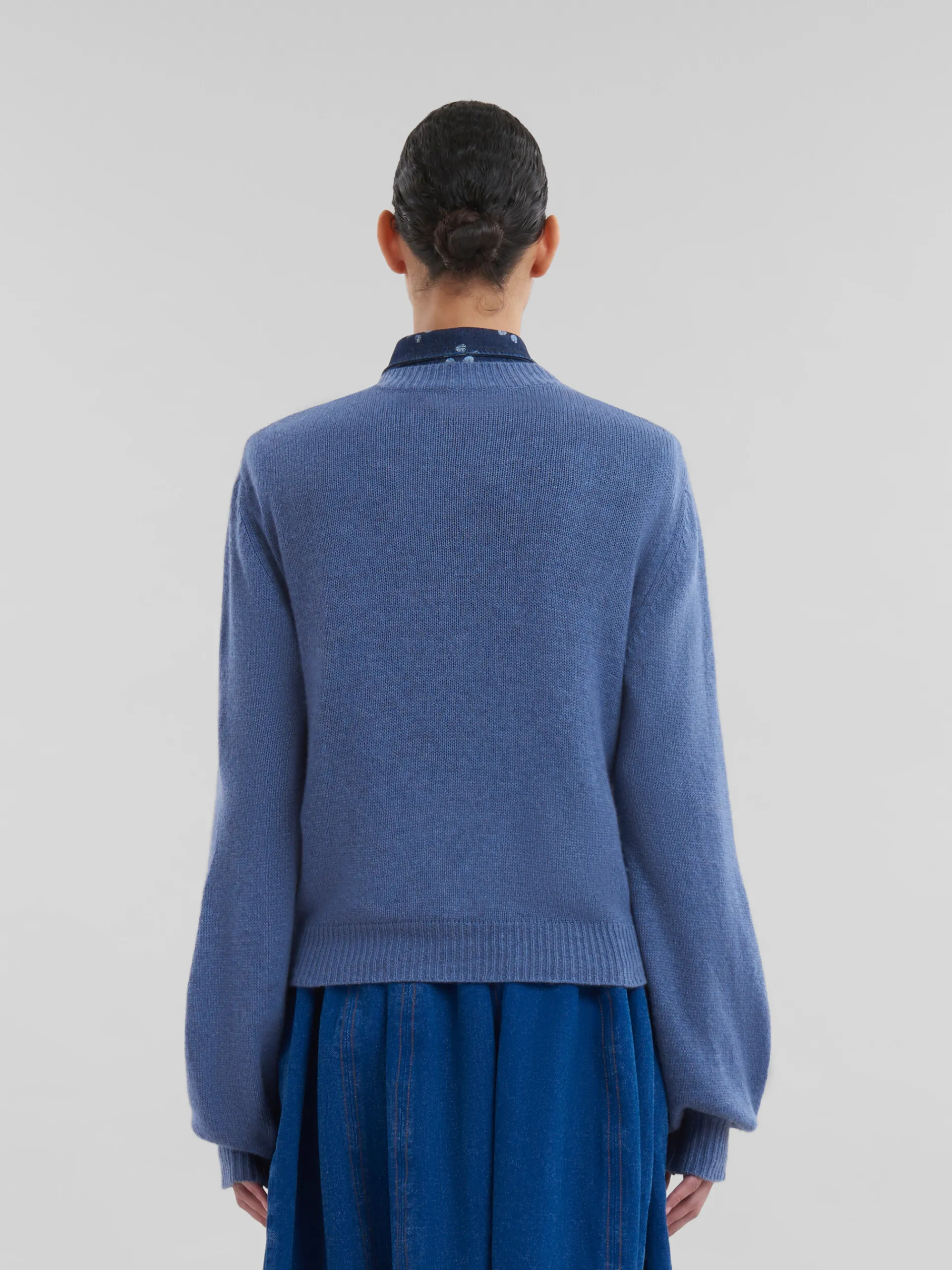 Knitwear>Marni Blue Cashmere Cardigan With Patch OPAL