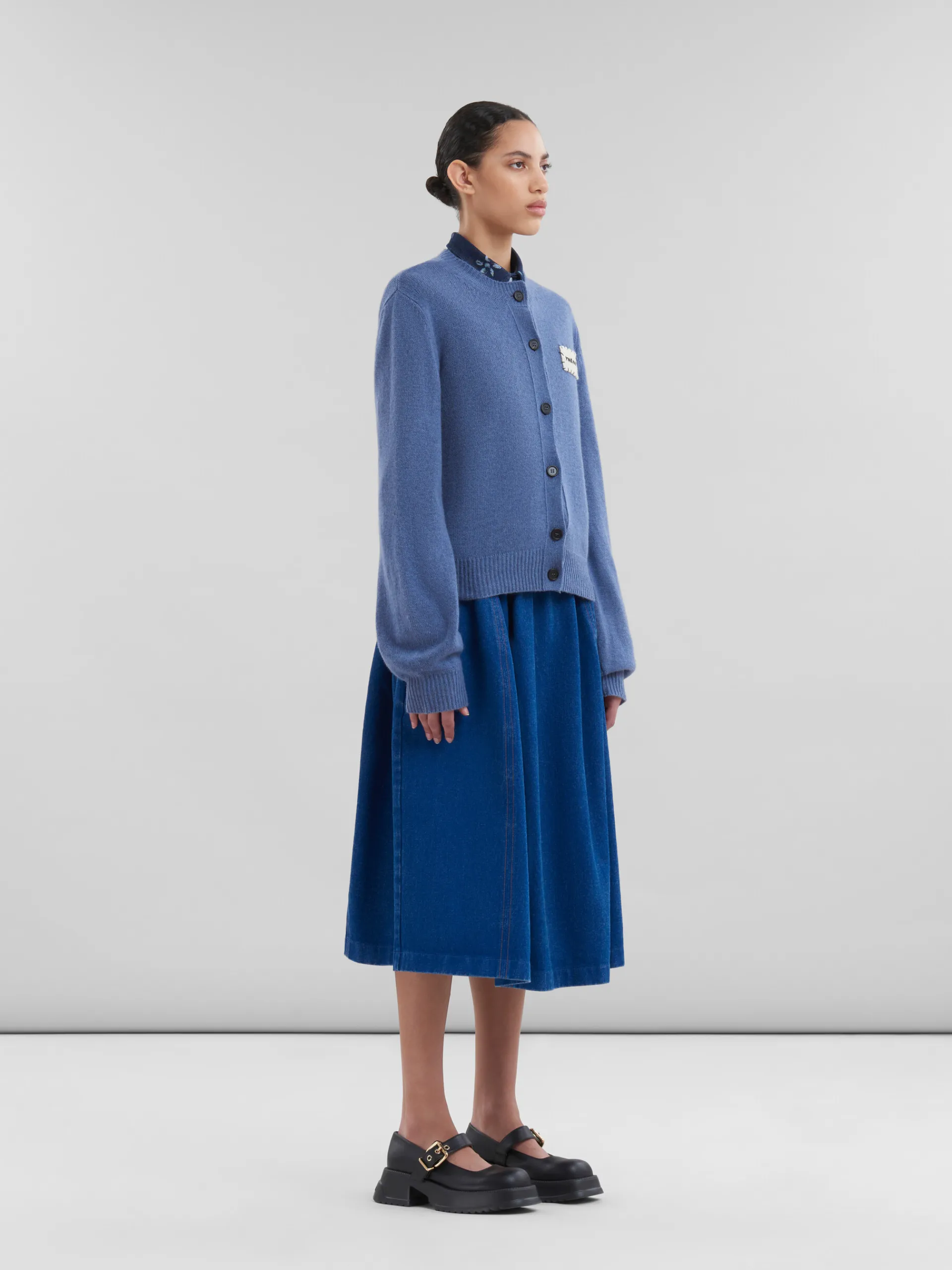 Knitwear>Marni Blue Cashmere Cardigan With Patch OPAL