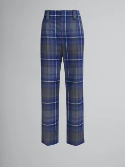 Matching Sets | Pants>Marni Blue Checked Virgin Wool Pleated Trousers MAZARINEBLUE