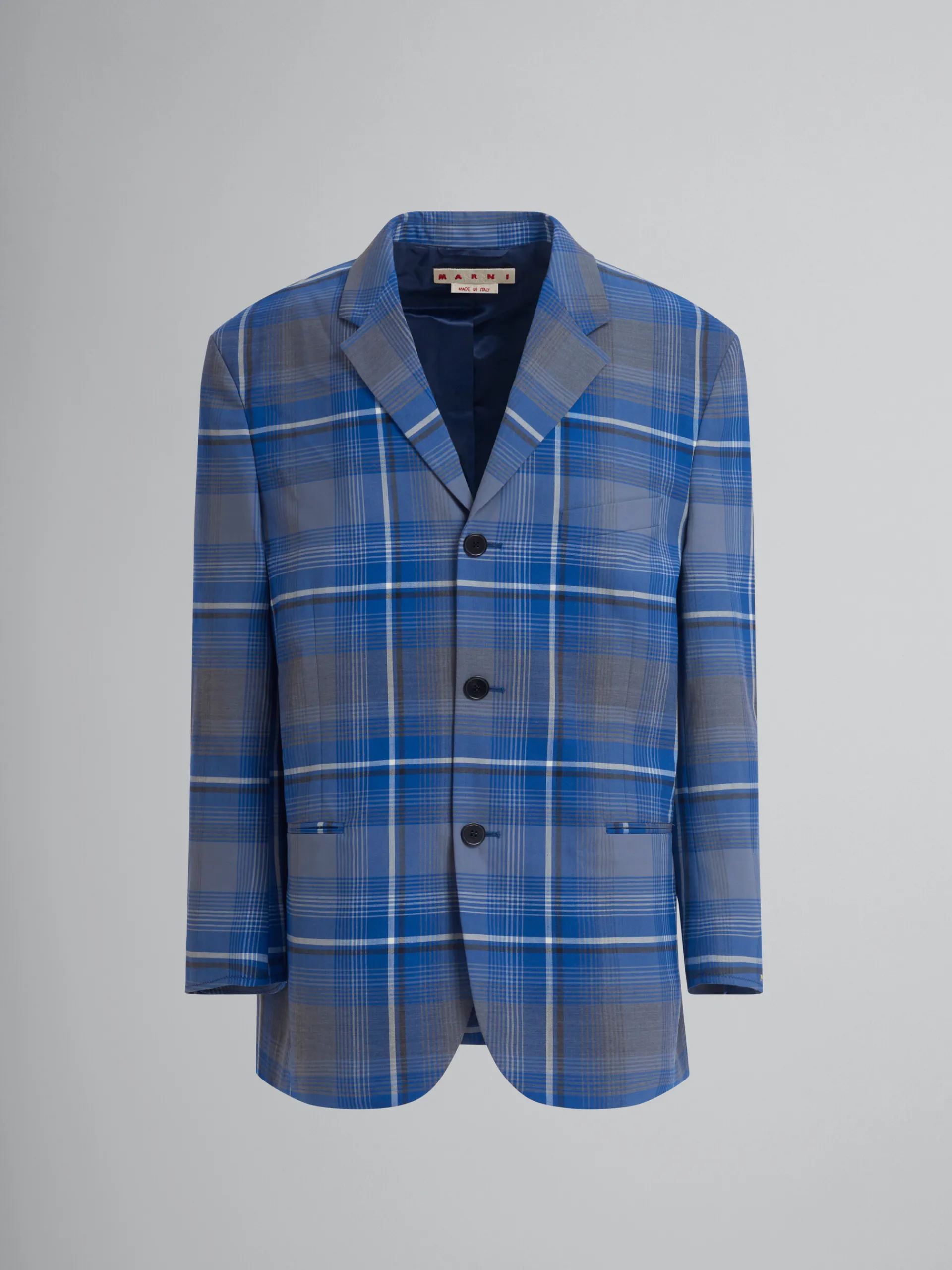 Matching Sets | Coats & Jackets>Marni Blue Checked Virgin Wool Oversized Jacket MAZARINEBLUE