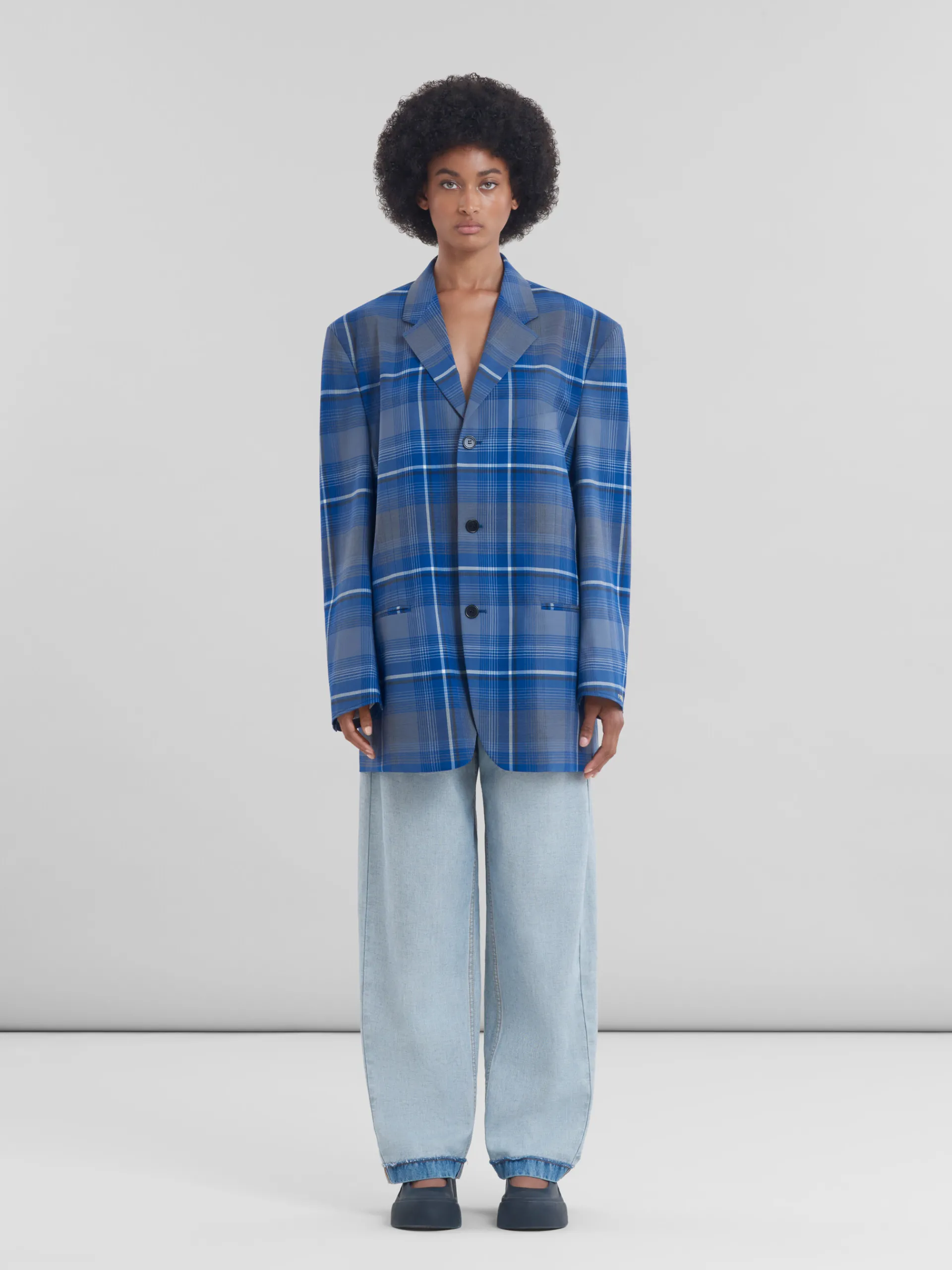 Matching Sets | Coats & Jackets>Marni Blue Checked Virgin Wool Oversized Jacket MAZARINEBLUE