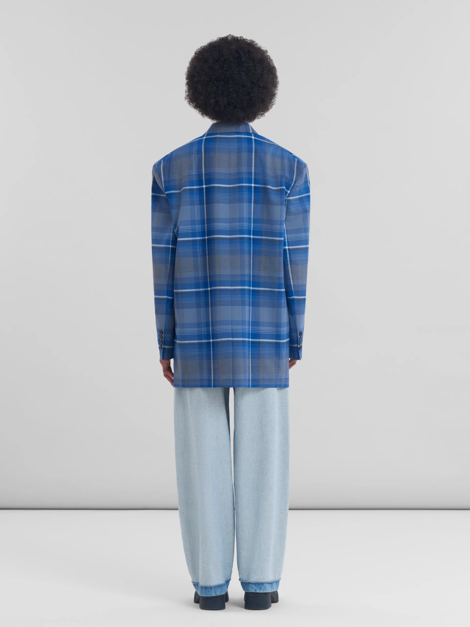 Matching Sets | Coats & Jackets>Marni Blue Checked Virgin Wool Oversized Jacket MAZARINEBLUE