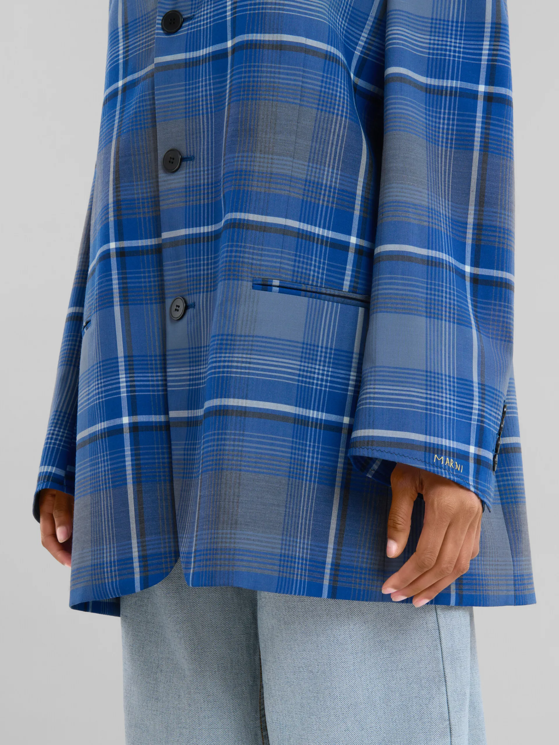 Matching Sets | Coats & Jackets>Marni Blue Checked Virgin Wool Oversized Jacket MAZARINEBLUE