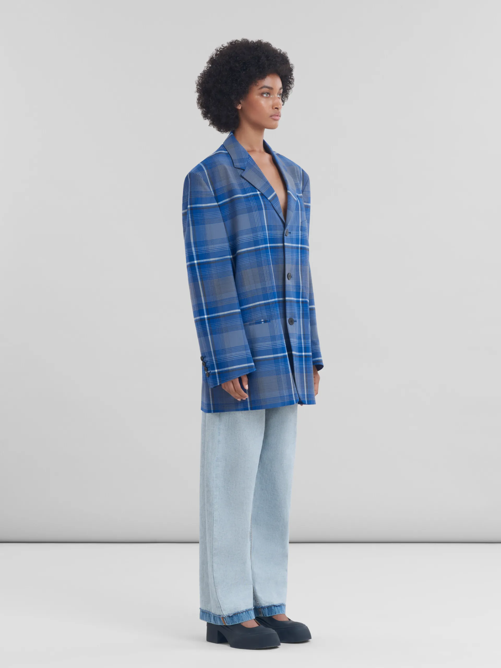 Matching Sets | Coats & Jackets>Marni Blue Checked Virgin Wool Oversized Jacket MAZARINEBLUE