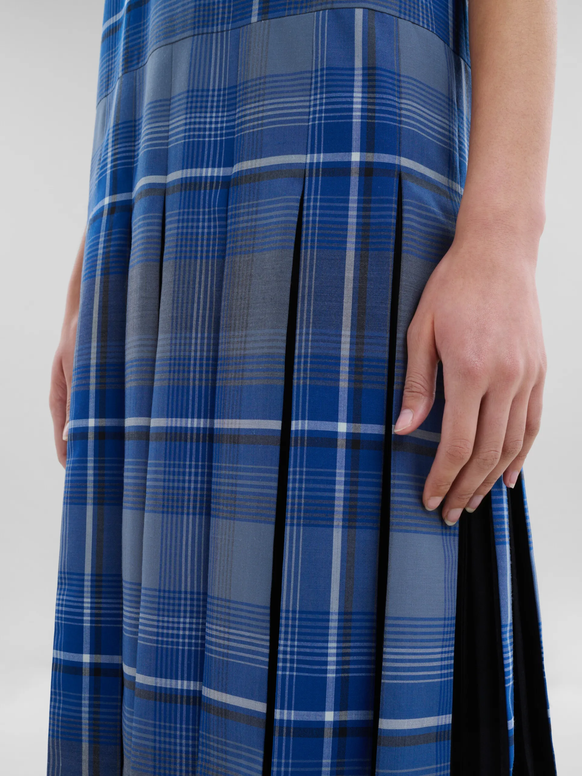 Dresses>Marni Blue Checked Wool Blend Dress With Contrast Pleats MAZARINEBLUE