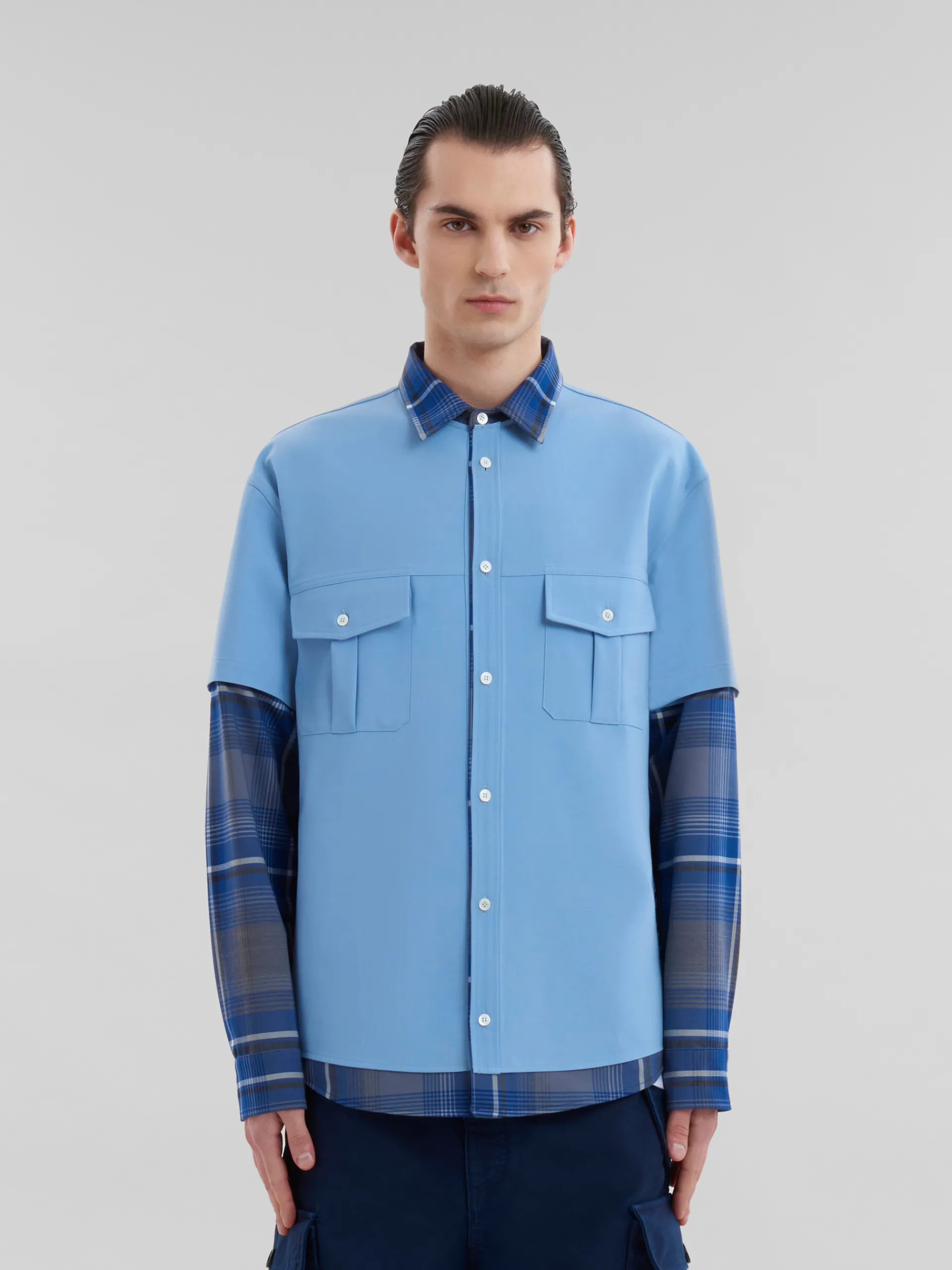 Matching Sets | Tops & T-Shirts>Marni Blue Checked Wool Multi-garment Shirt MAZARINEBLUE