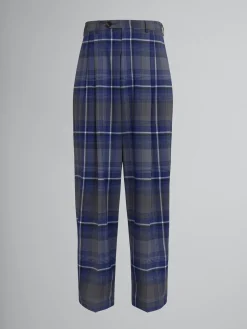 Matching Sets | Pants>Marni Blue Checked Wool Pleated Trousers MAZARINEBLUE