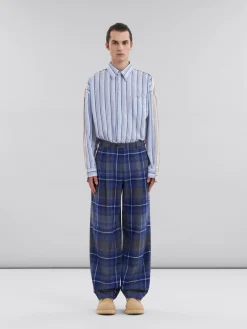 Matching Sets | Pants>Marni Blue Checked Wool Pleated Trousers MAZARINEBLUE