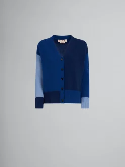 Knitwear>Marni Blue Colour-block Cashmere Cardigan OCEAN