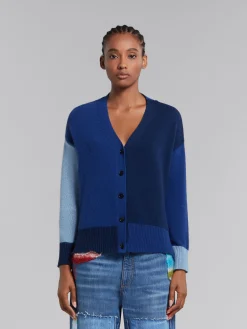 Knitwear>Marni Blue Colour-block Cashmere Cardigan OCEAN