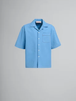 Denim | Matching Sets>Marni Blue Denim Bowling Shirt With Mending Logo AZURE