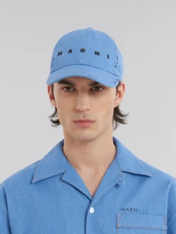 Hats>Marni Blue Denim Cap With Mending AZURE