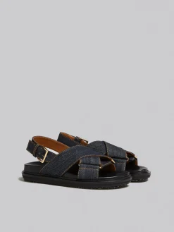 Slides & Sandals | Fussbett>Marni Denim Criss-cross Sandal BLUE