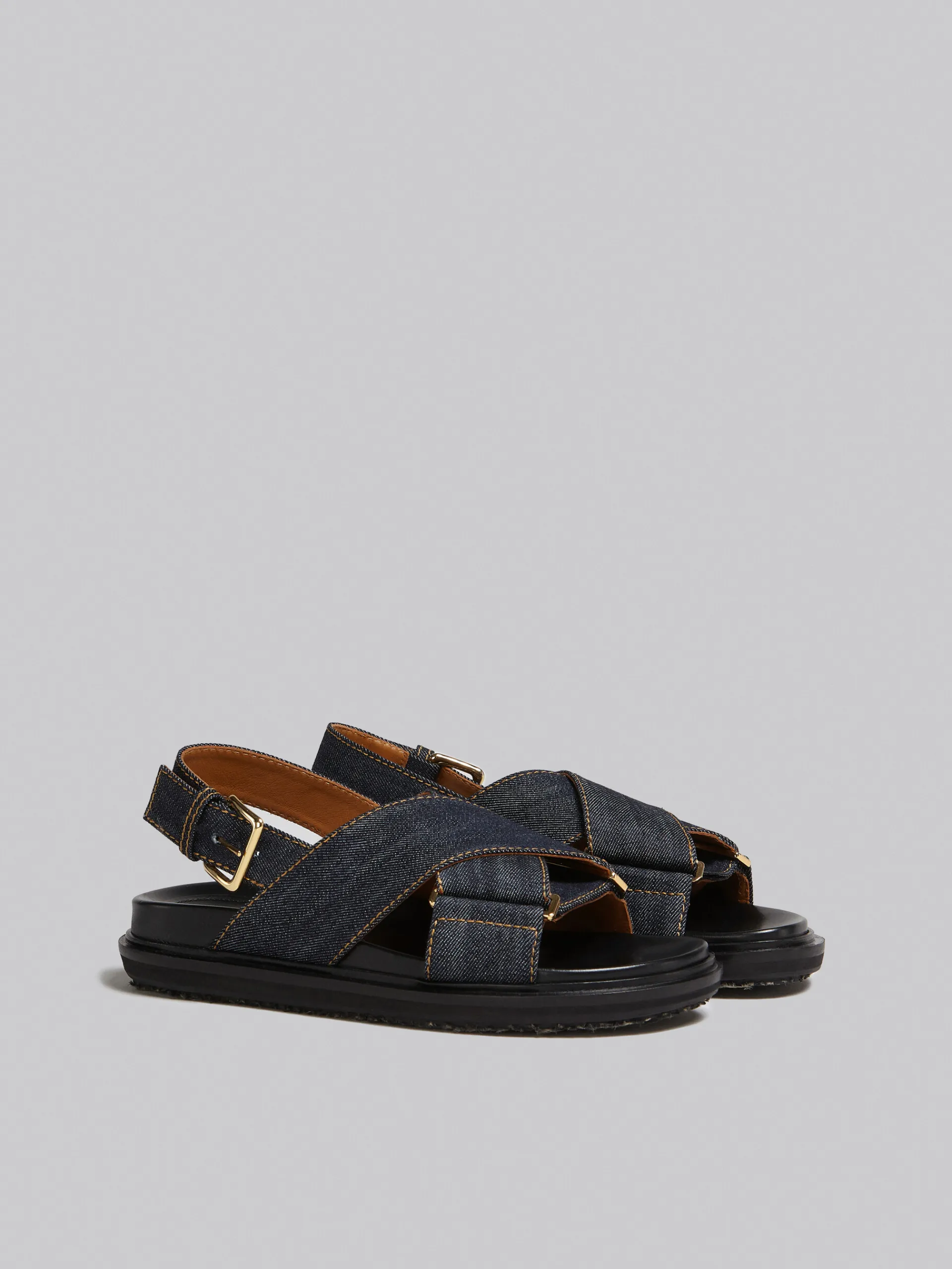 Slides & Sandals | Fussbett>Marni Denim Criss-cross Sandal BLUE