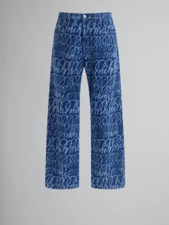 Denim | Pants>Marni Blue Denim Jeans With Bleached Scribble Motif BLUE KYANITE