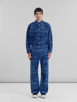 Denim | Pants>Marni Blue Denim Jeans With Bleached Scribble Motif BLUE KYANITE