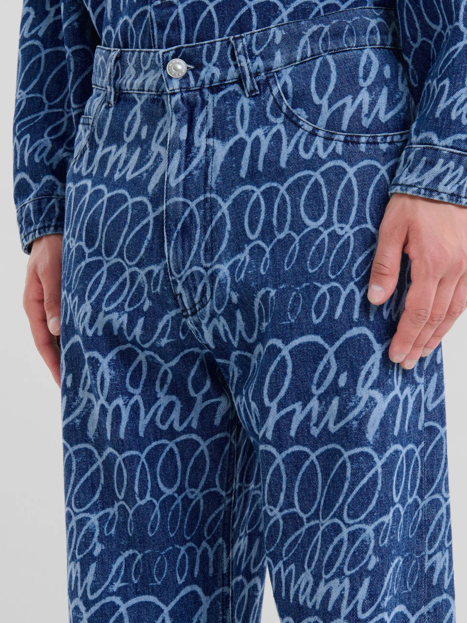 Denim | Pants>Marni Blue Denim Jeans With Bleached Scribble Motif BLUE KYANITE