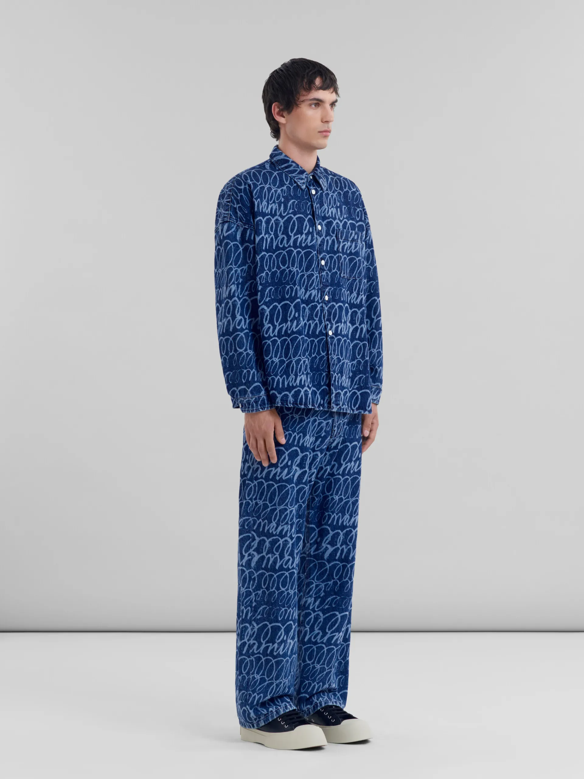 Denim | Pants>Marni Blue Denim Jeans With Bleached Scribble Motif BLUE KYANITE