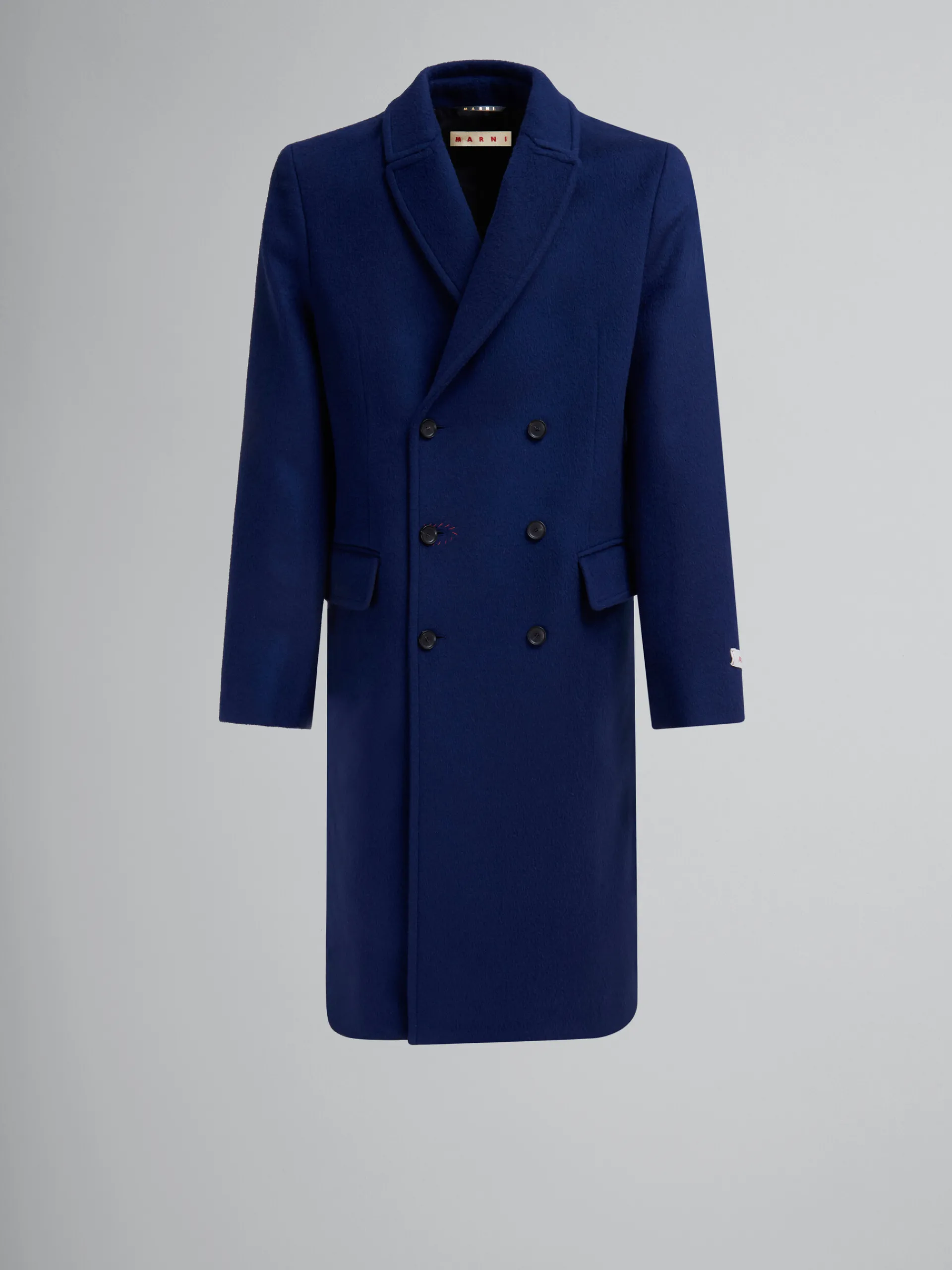 Coats & Jackets>Marni Blue Felt Double-breasted Coat With Mending LIGHTNAVY