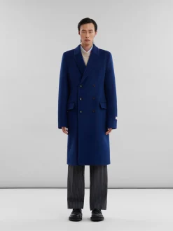 Coats & Jackets>Marni Blue Felt Double-breasted Coat With Mending LIGHTNAVY