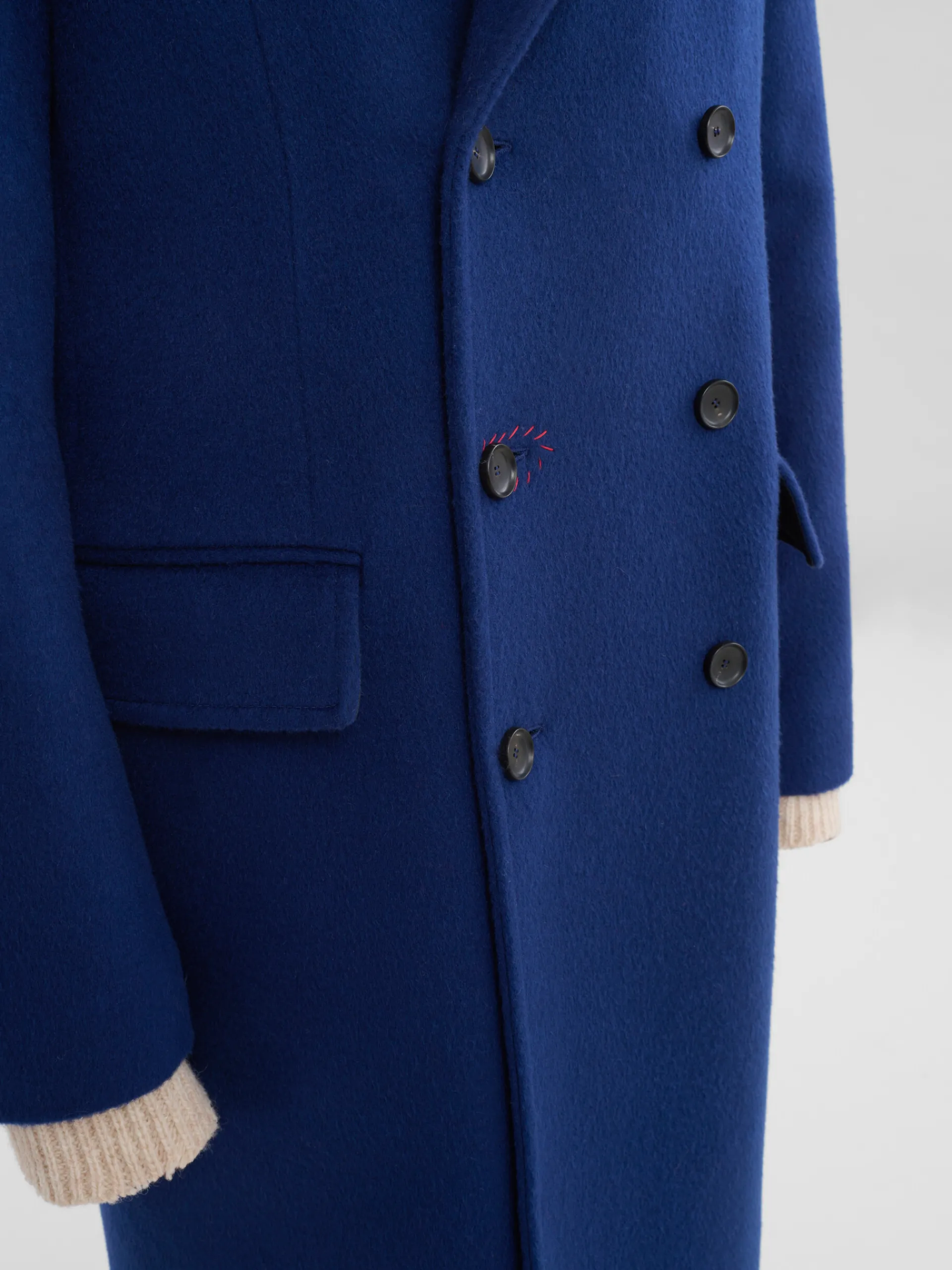 Coats & Jackets>Marni Blue Felt Double-breasted Coat With Mending LIGHTNAVY