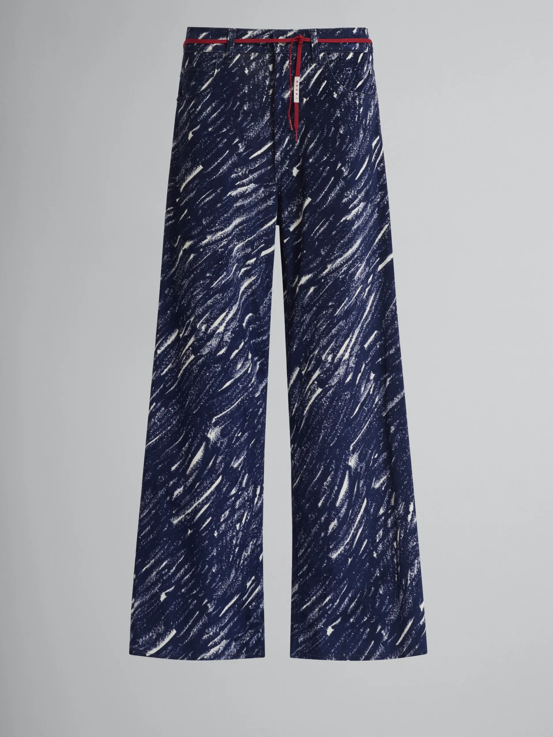 Denim | Pants>Marni Blue Flocked Denim Flared Jeans With Crayon Print TONIC