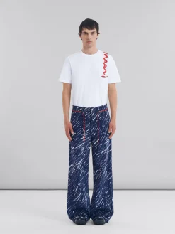 Denim | Pants>Marni Blue Flocked Denim Flared Jeans With Crayon Print TONIC
