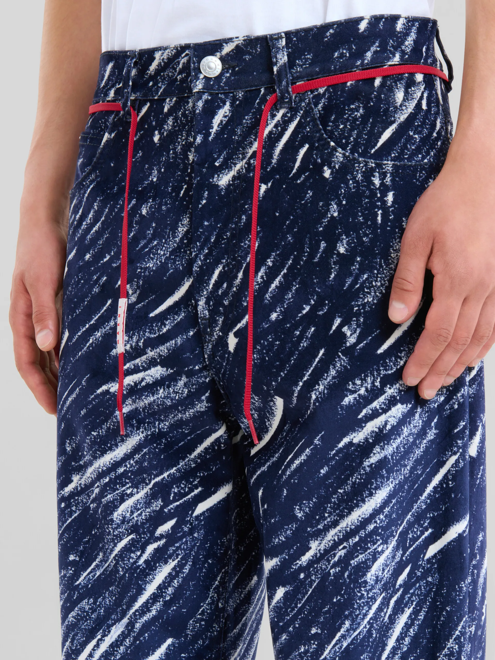 Denim | Pants>Marni Blue Flocked Denim Flared Jeans With Crayon Print TONIC