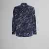 Denim | Tops & T-Shirts>Marni Blue Flocked Denim Oversized Shirt With Crayon Print TONIC