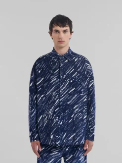 Denim | Tops & T-Shirts>Marni Blue Flocked Denim Oversized Shirt With Crayon Print TONIC