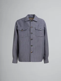 Tops & T-Shirts>Marni Blue Houndstooth Wool Shirt With Pockets ORIONBLUE