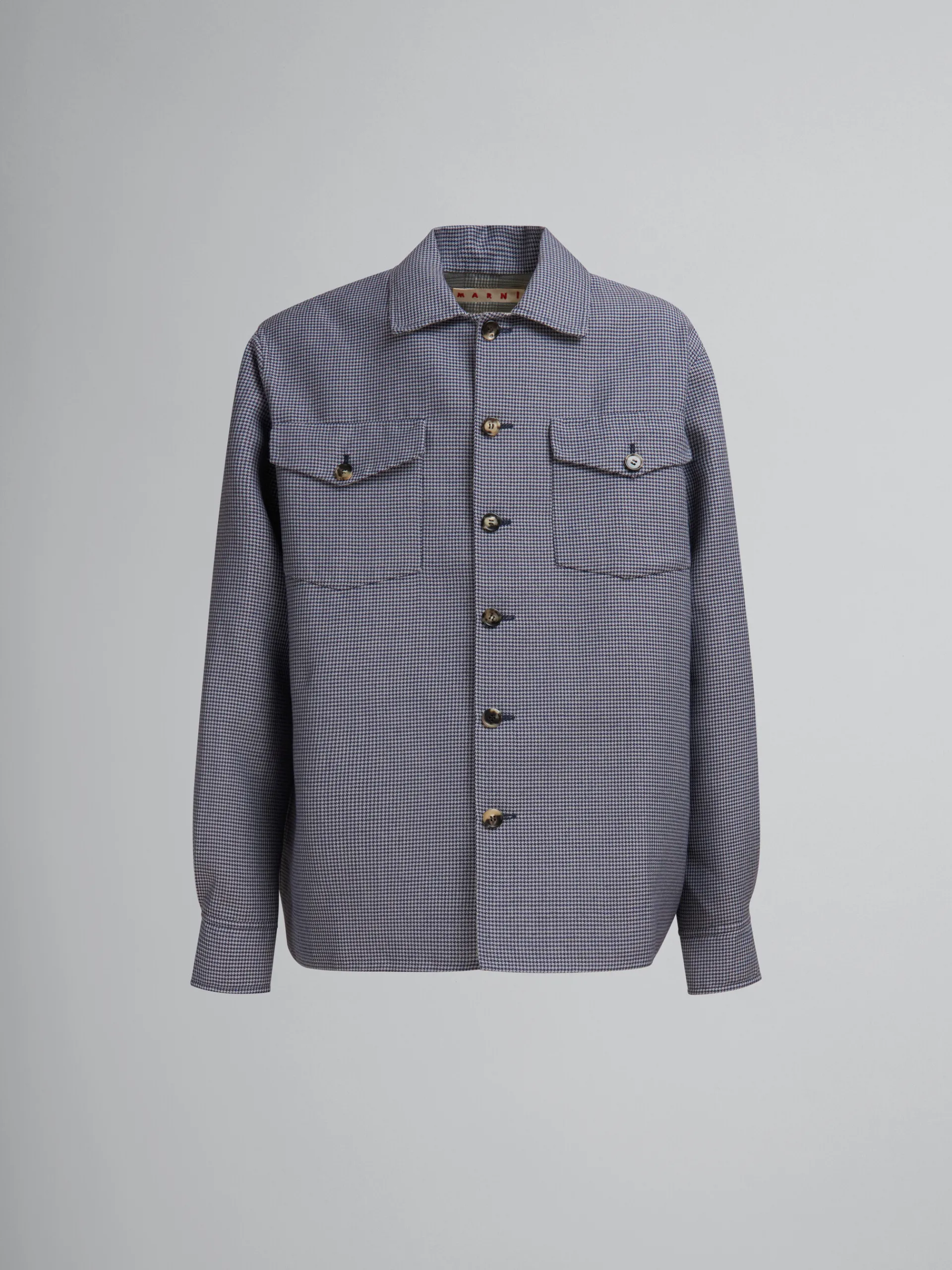Tops & T-Shirts>Marni Blue Houndstooth Wool Shirt With Pockets ORIONBLUE