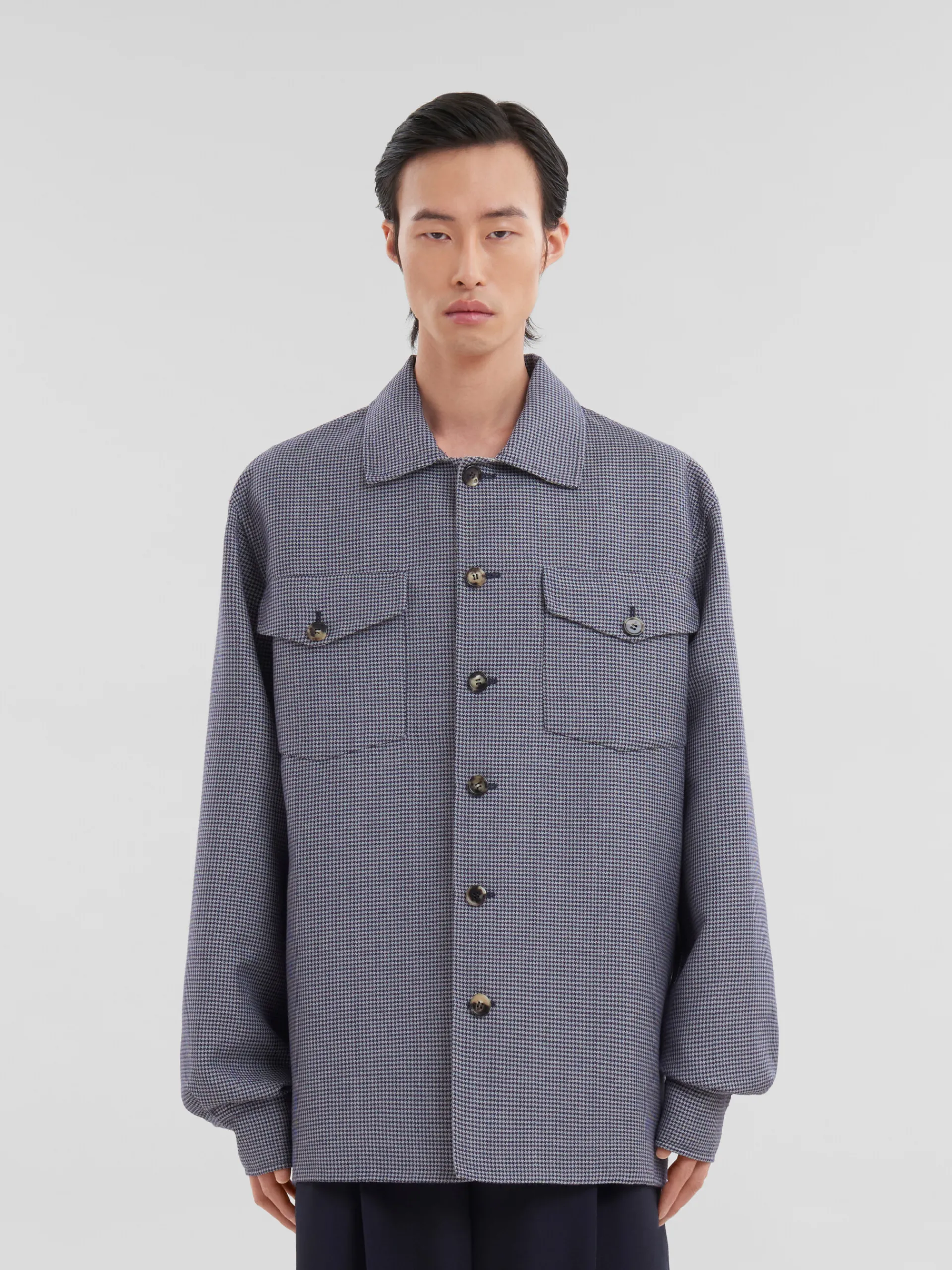 Tops & T-Shirts>Marni Blue Houndstooth Wool Shirt With Pockets ORIONBLUE