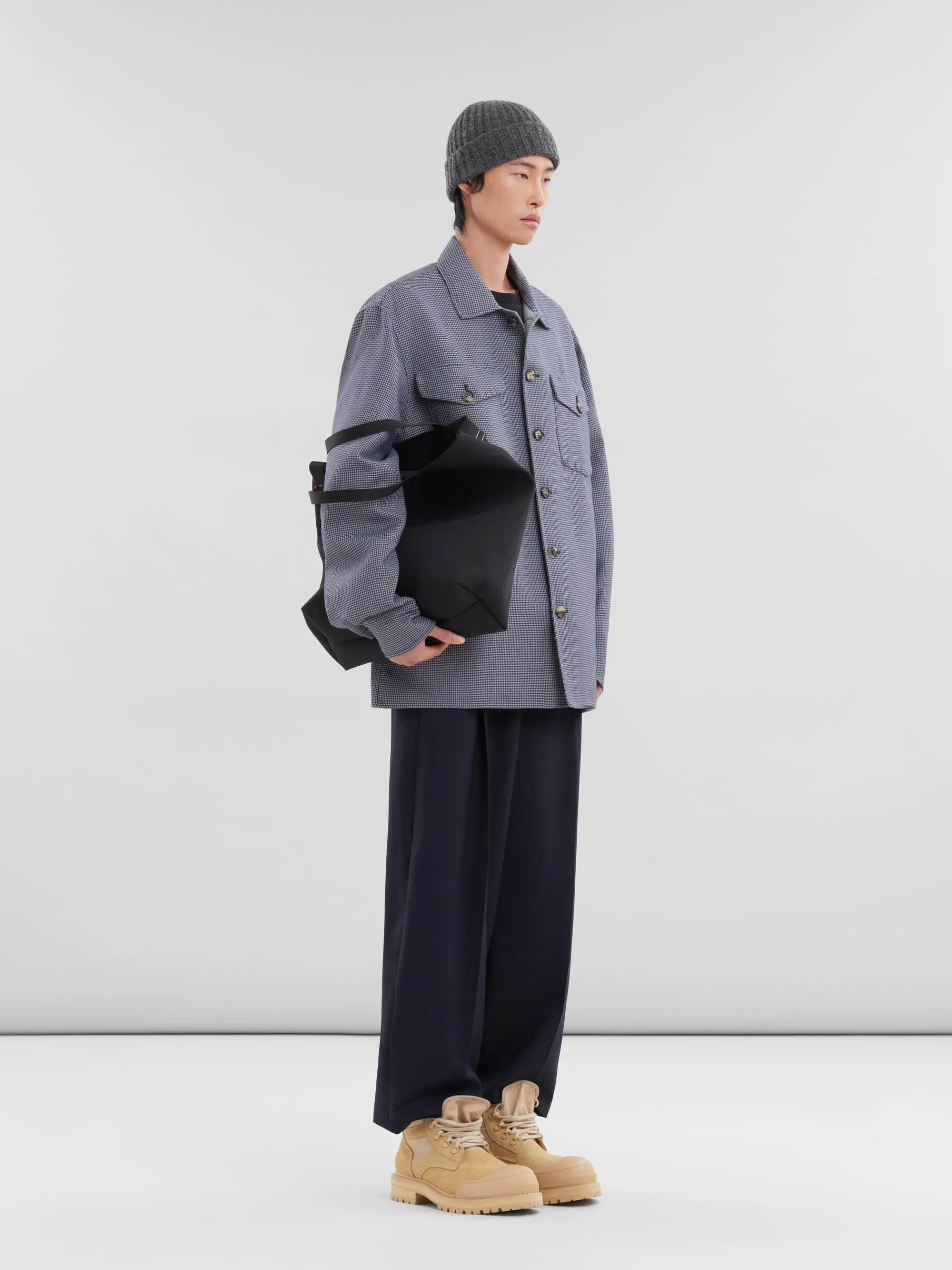 Tops & T-Shirts>Marni Blue Houndstooth Wool Shirt With Pockets ORIONBLUE