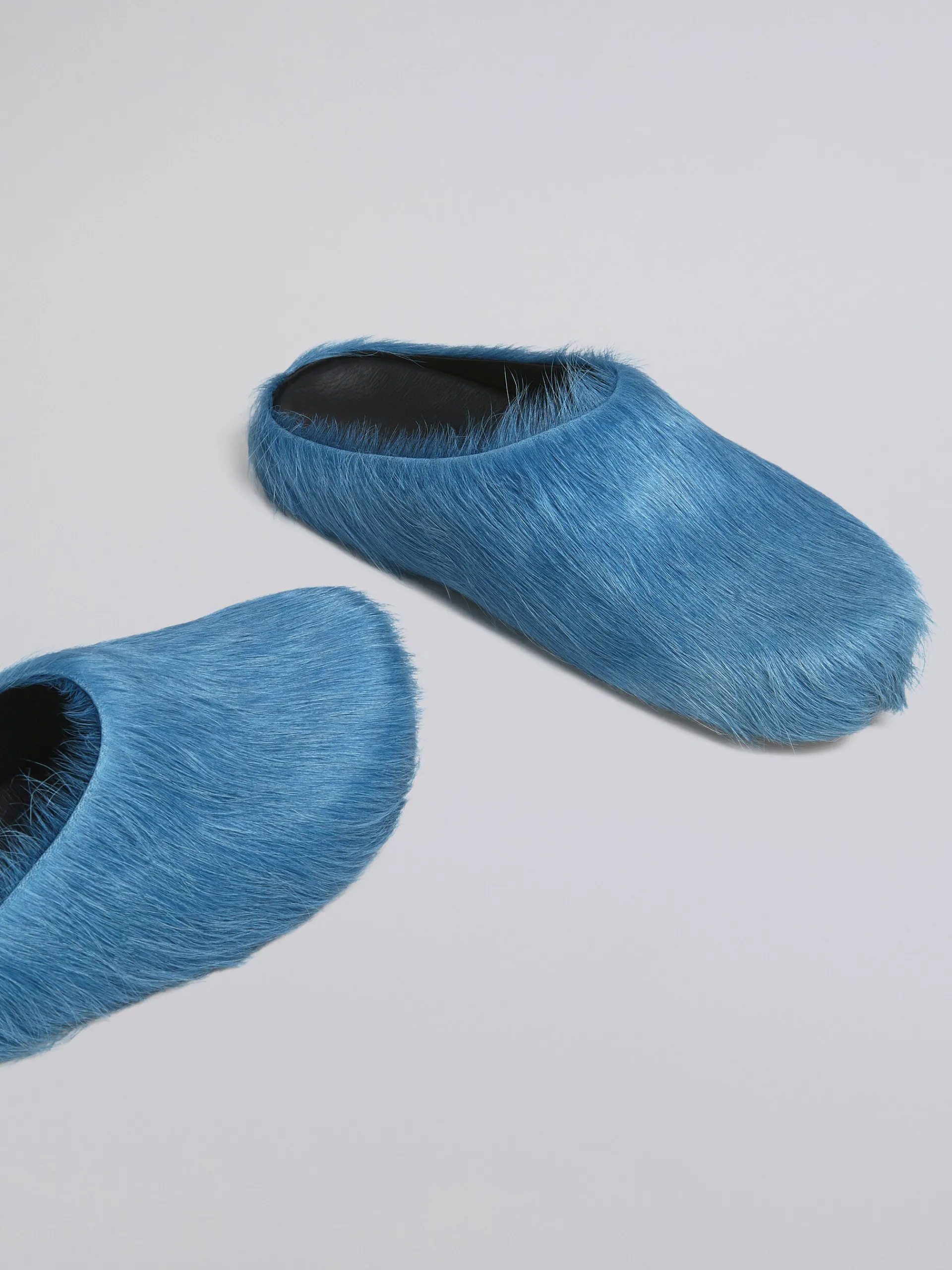 Fussbett Sabot>Marni Blue Long Hair Calfskin Fussbett Sabot MINERALBLUE