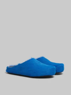 Fussbett Sabot>Marni Blue Long-hair Calfskin Fussbett Sabot MAZARINEBLUE
