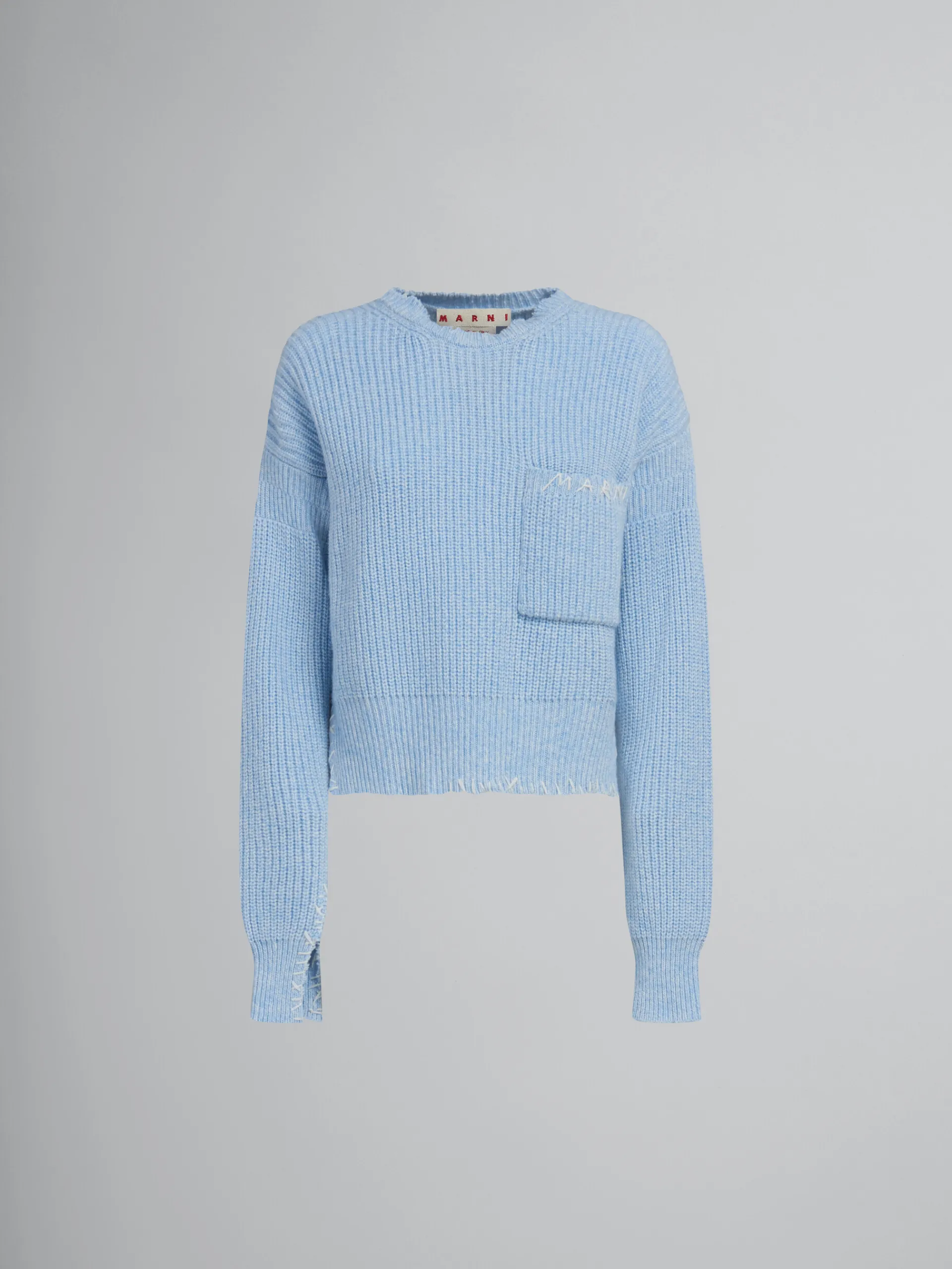 Knitwear>Marni Blue Mouliné Jumper With Mending ILLUSIONBLUE