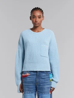 Knitwear>Marni Blue Mouliné Jumper With Mending ILLUSIONBLUE