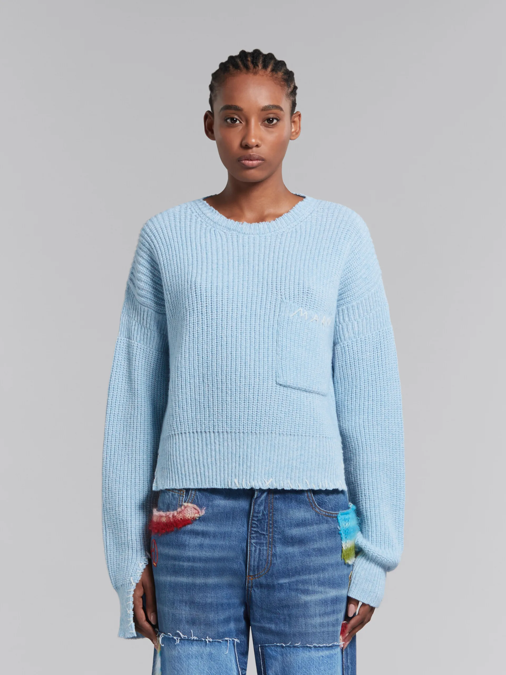 Knitwear>Marni Blue Mouliné Jumper With Mending ILLUSIONBLUE