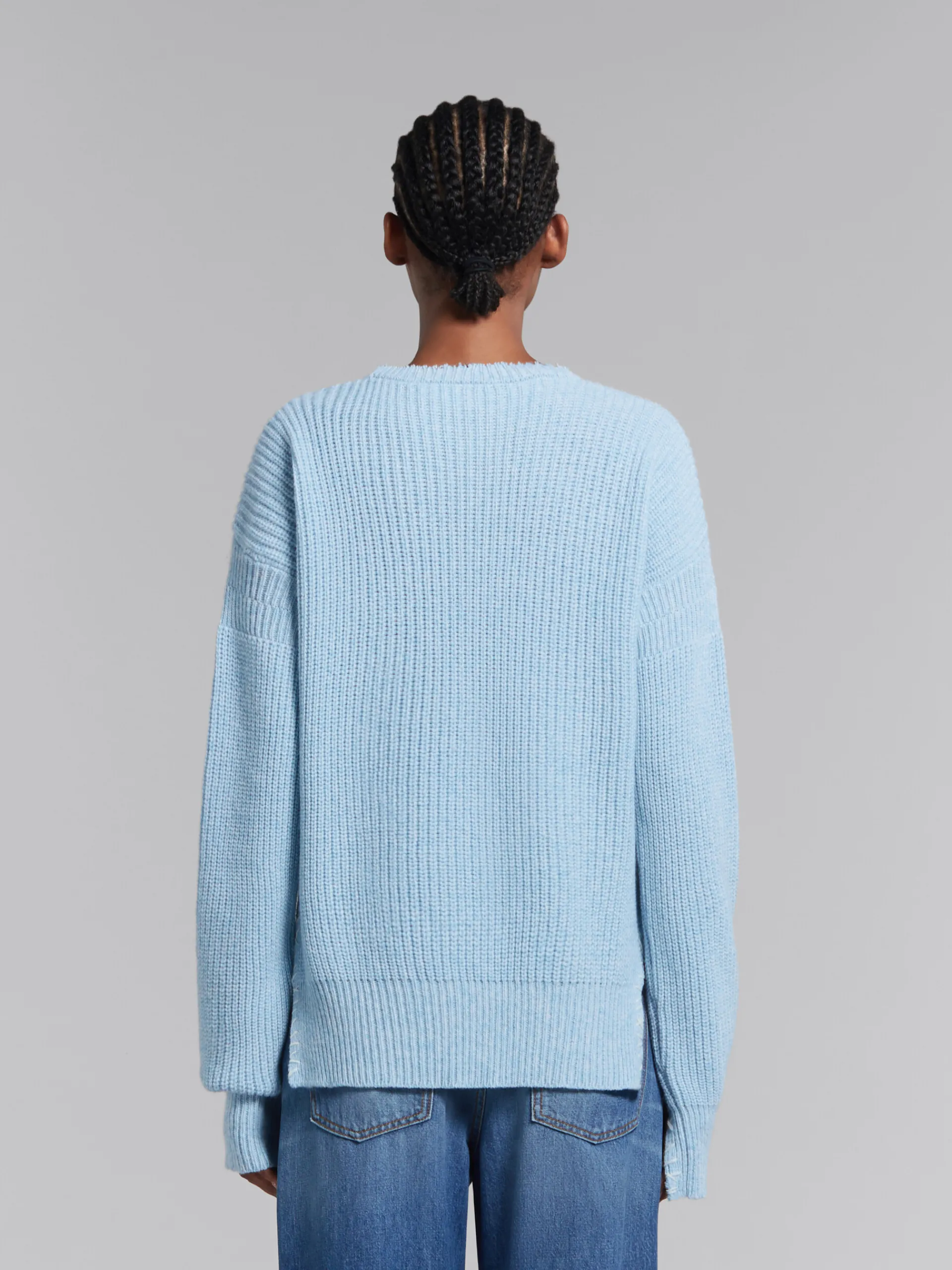 Knitwear>Marni Blue Mouliné Jumper With Mending ILLUSIONBLUE