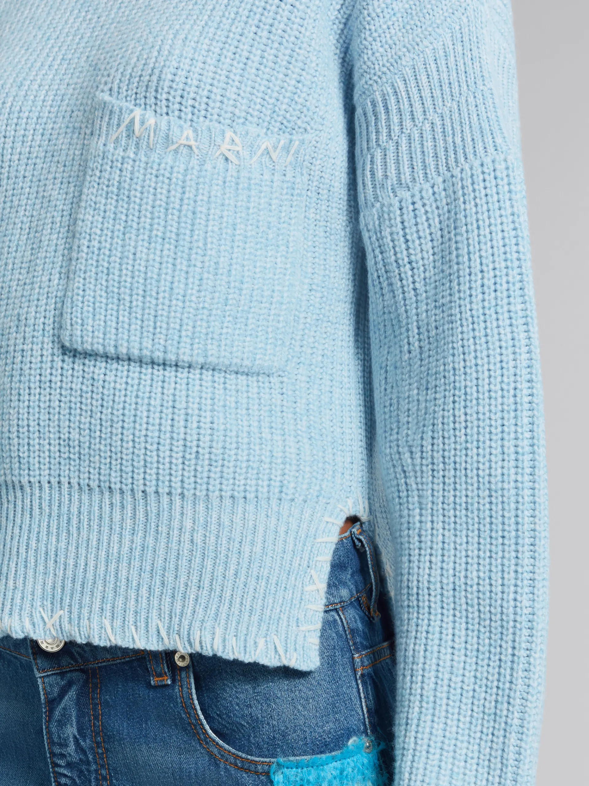 Knitwear>Marni Blue Mouliné Jumper With Mending ILLUSIONBLUE